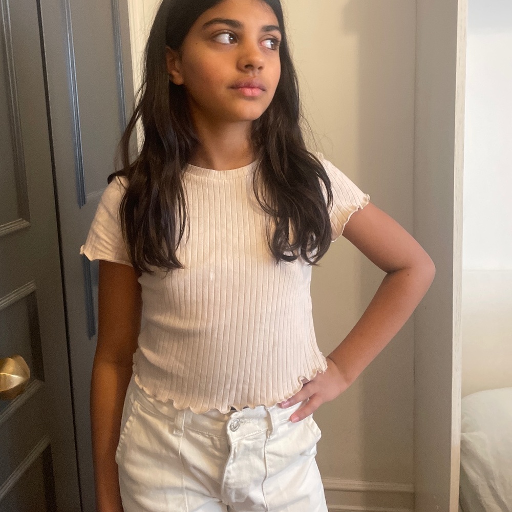 Pink/beige ruffle top